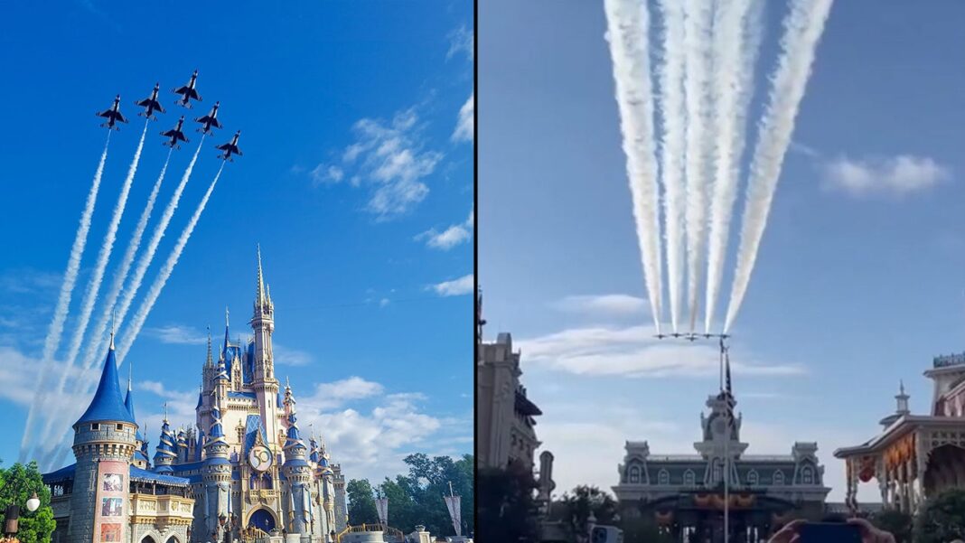 U.S. Air Force Thunderbirds fly over Disney World, delighting parkgoers